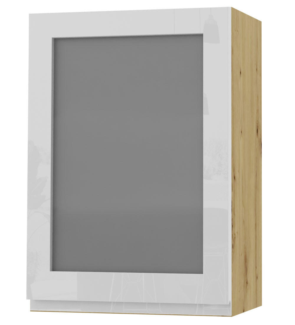 HÄNGESCHRANK Florence W2S/50 Eiche Artisan / RAL 9003 signalweiß HG 50 / 32,5 / 72cm - Türanschlag links - Weiß Hochglanz/Eiche Artisan, Holz/Holzwerkstoff (50/72/32.5cm) - Feldmann-Wohnen