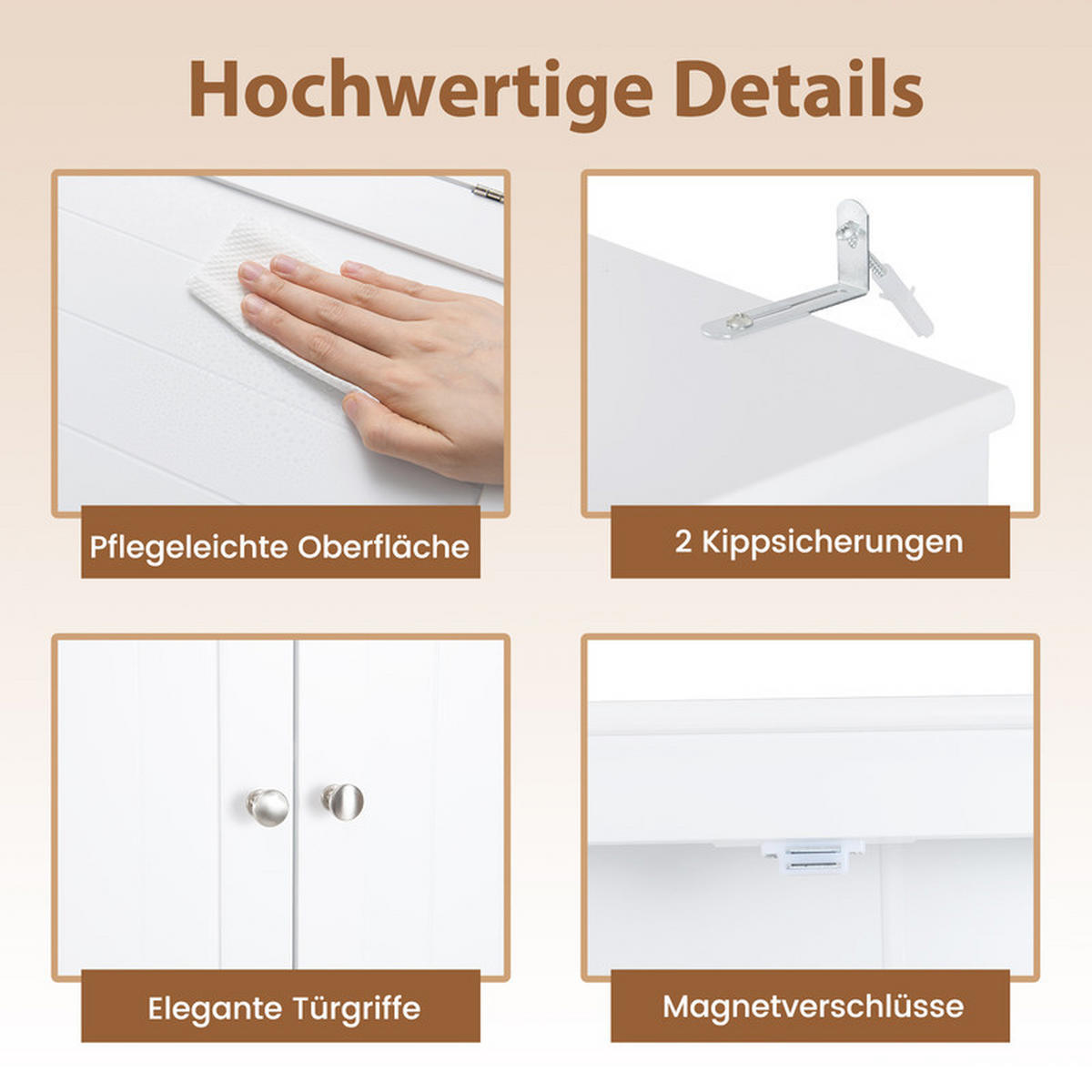 TOILETTENSCHRANK mit 3 Türen weiß - Weiß, Holzwerkstoff (80/165/21cm) - COSTWAY