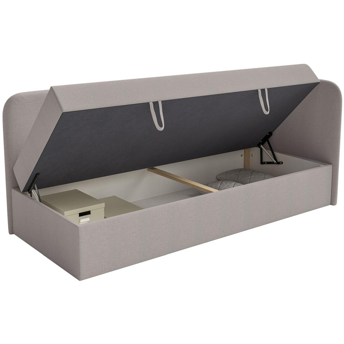 JUGENDBETT Calmmo Dunkelbeige mit Chenille-Bezug, Kopfteil rechts - Beige, Textil (90/200cm) - Selsey