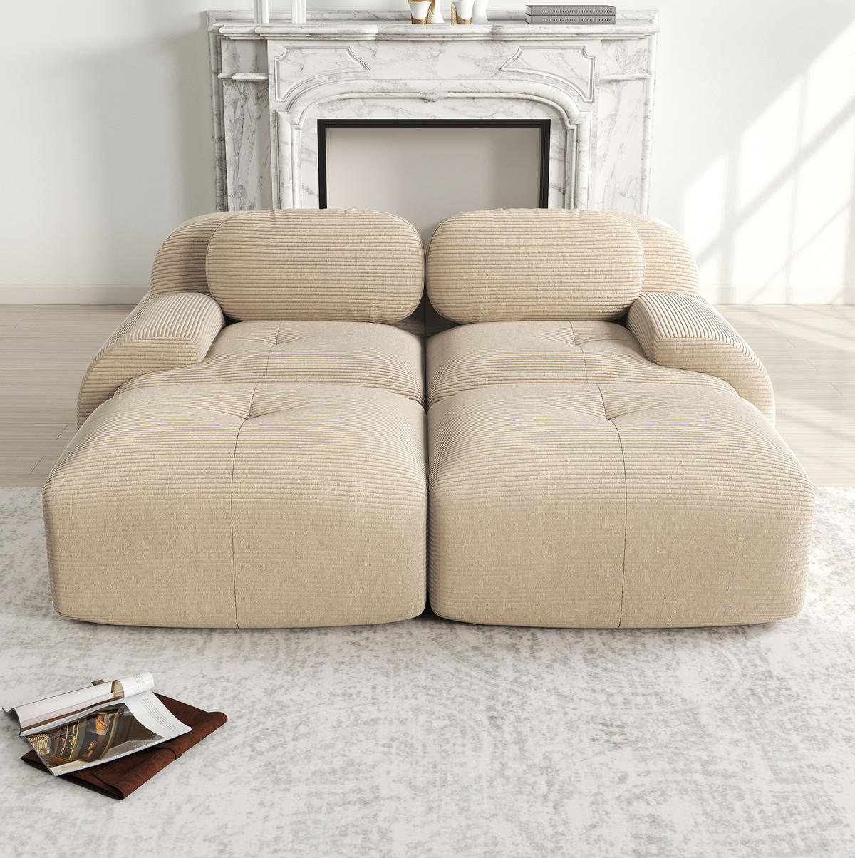 SOFA modular 2-Sitzer Cord Beige - Beige, Kunststoff (178/75/208cm) - Meubliv