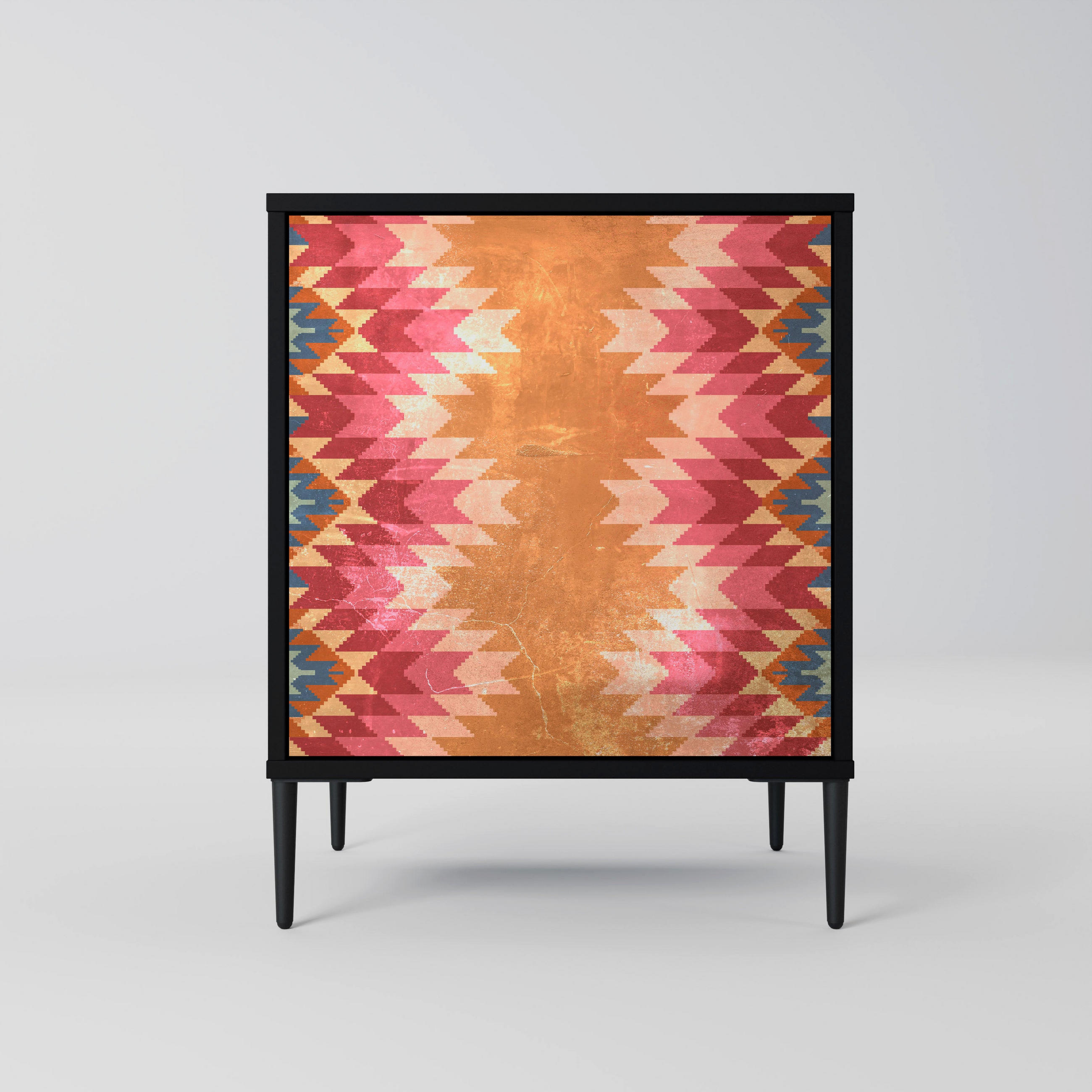 SIDEBOARD INDIAN FOLK, Schwarz, 57,5x42x72,5 cm, Schwarze Metallfüße - Multicolor/Schwarz, Holzwerkstoff/Metall (57.5/72.5/42cm) - SpaceRebels