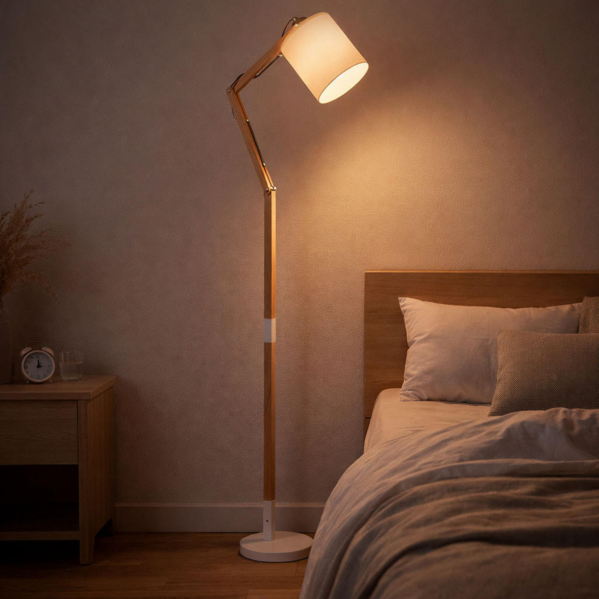 LED STEHLEUCHTE Holzoptik Weiß - Weiß, Holz (75/25/172cm) - Globo Lighting