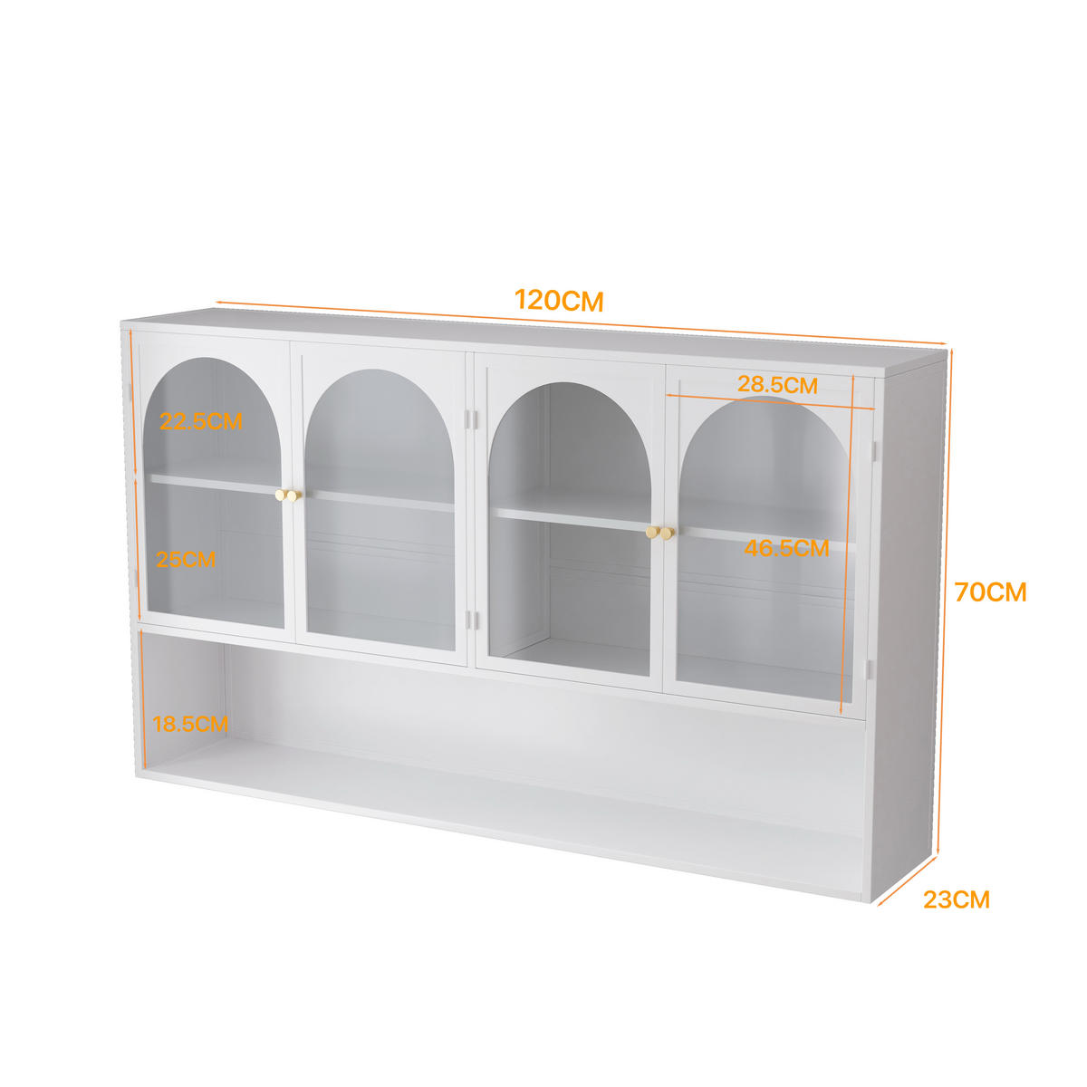 HÄNGESCHRANK DE-38130 120/23/70 cm mit 4 Glastüren Weiß - Weiß, Metall (120/70/23cm) - ComfortXL