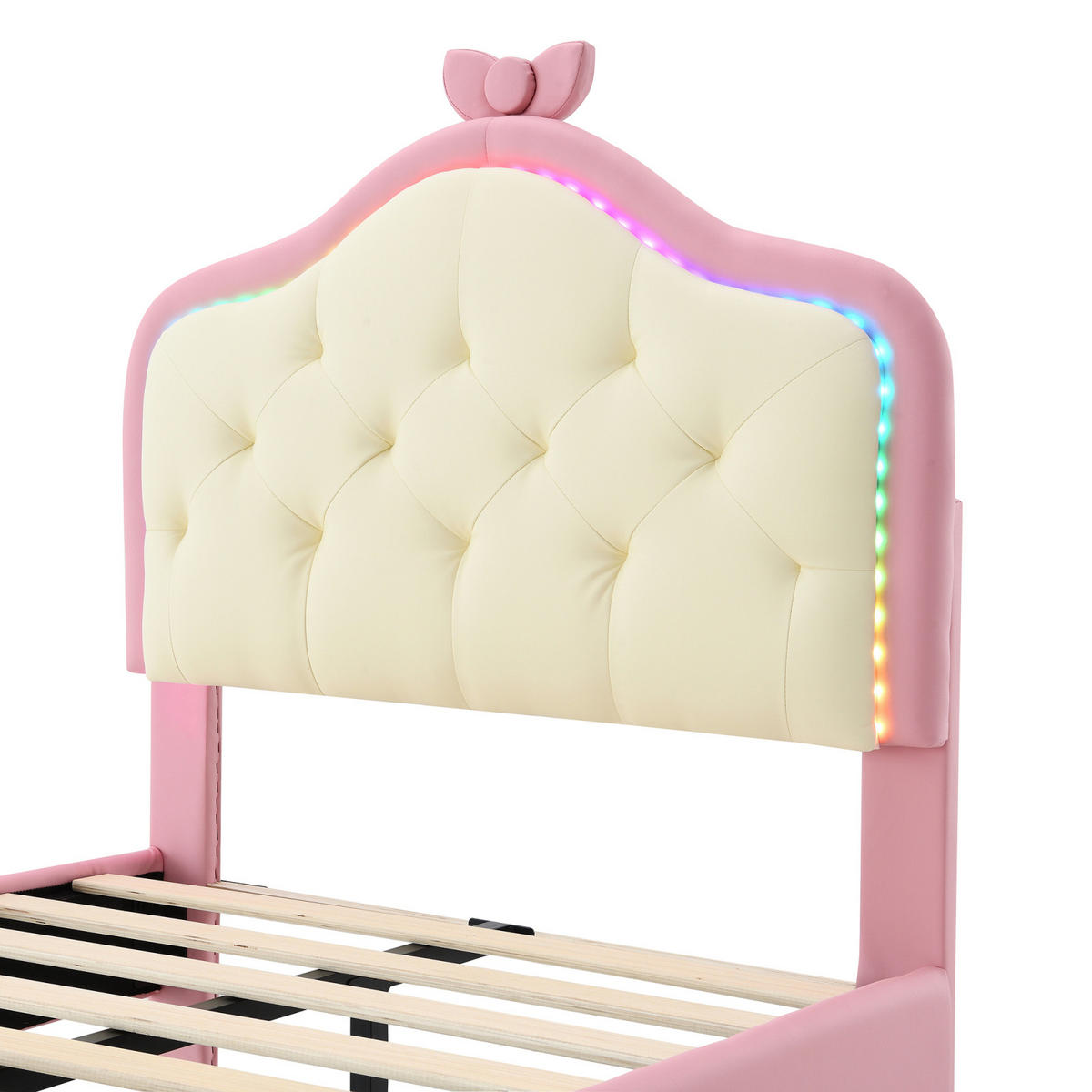 ČALÚNENÁ posteľ 90/200 cm, ružová, PU, LED, dizajn mašle - viacfarebná, drevo (90/200cm) - SHOPENTRA