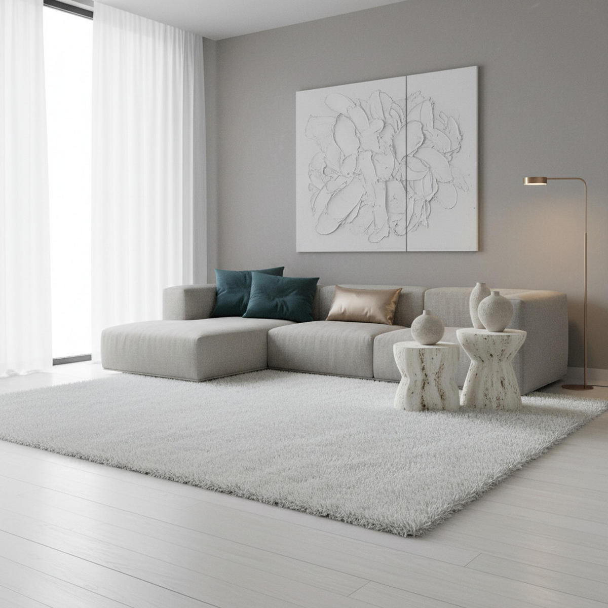 TEPPICH Hochflor Shaggy Uni Style Polypropylen Wohnzimmer Weiß Rechteckig 120x170 - Weiß, Textil (120/170cm) - KADIMA DESIGN