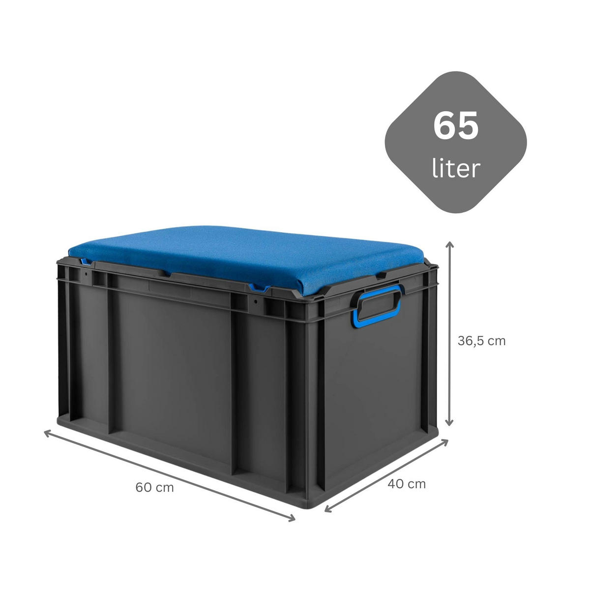EUROBOX NextGen Seat Box Blau, HxBxT 36,5x40x60cm, 65 Liter, Griffe geschlossen, Schwarz - Schwarz, Kunststoff (40/36.5/60cm) - PROREGAL