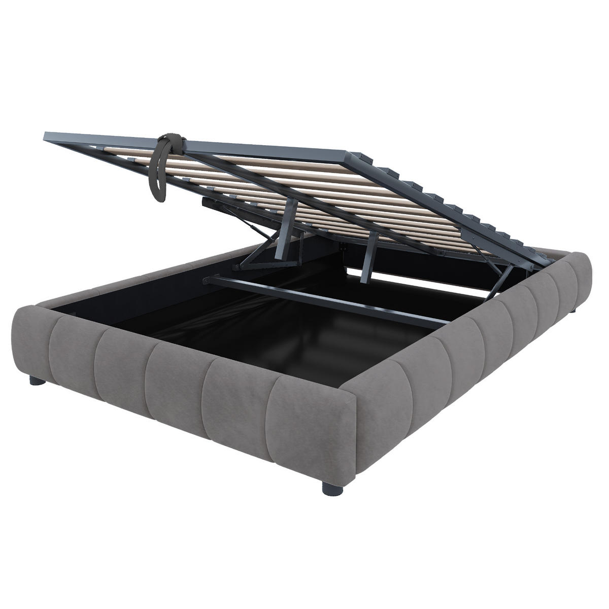 POLSTERBETT 140/200 cm grau mit LED-Beleuchtung und hydraulischem Stauraum - Grau, Textil (140/200cm) - OKWISH