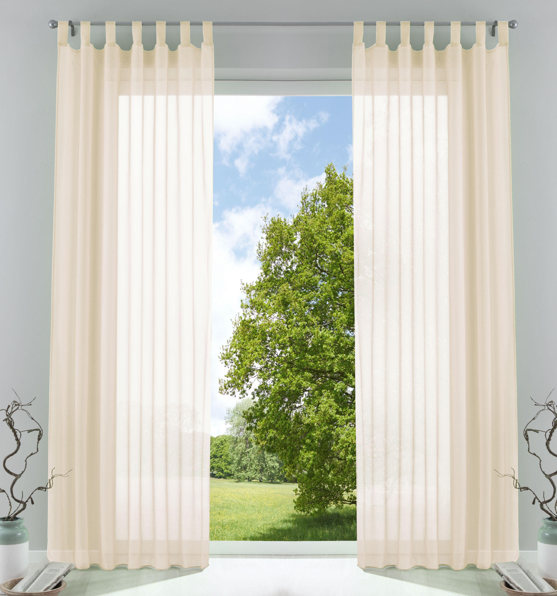 SCHLAUFENGARDINEN Voile 2er Set 225x140 cm Creme - Creme, Textil (140/225cm) - Gardinenbox.eu