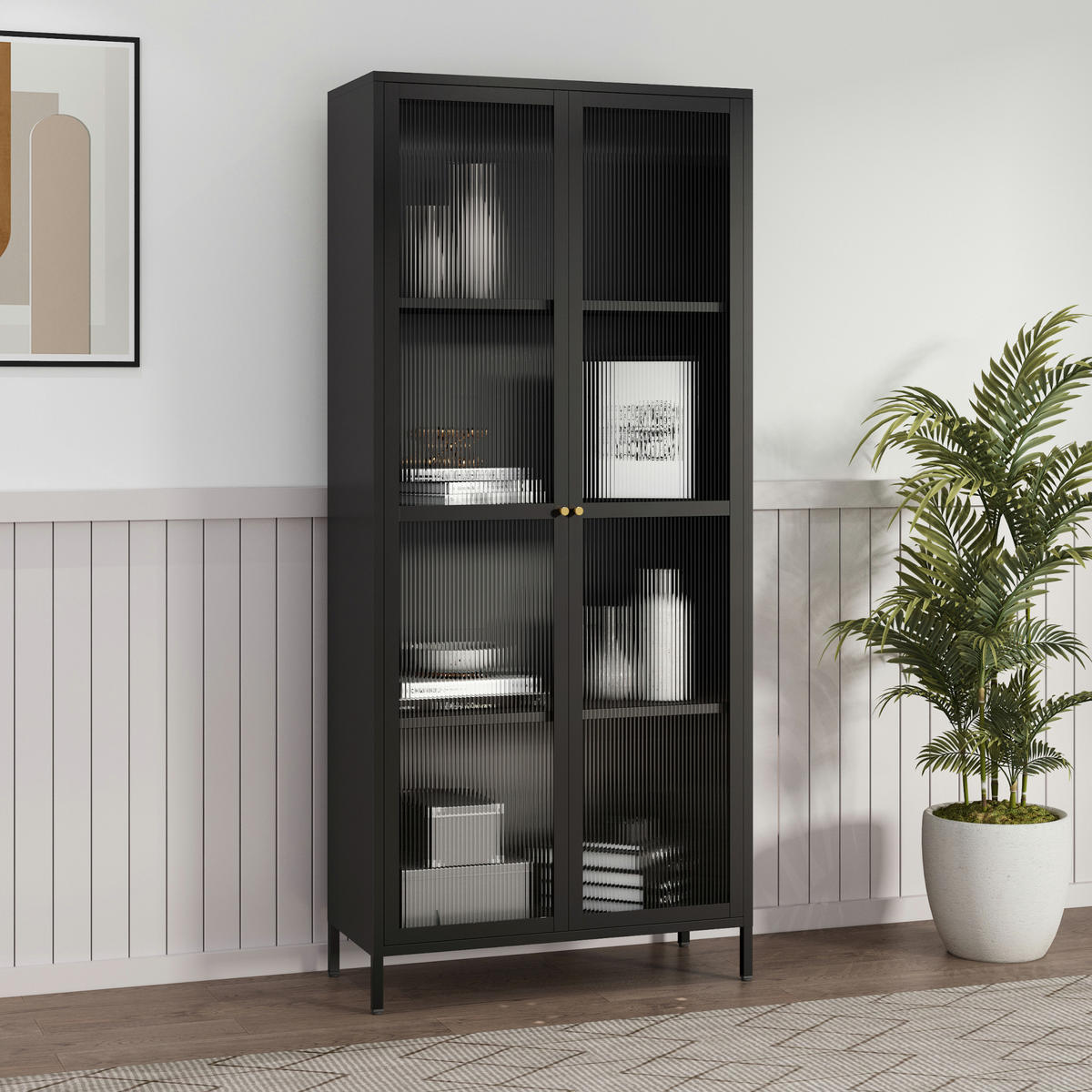 VITRINENSCHRANK Säkylä - Schwarz, Glas/Metall (80/180/35cm) - [en.casa]