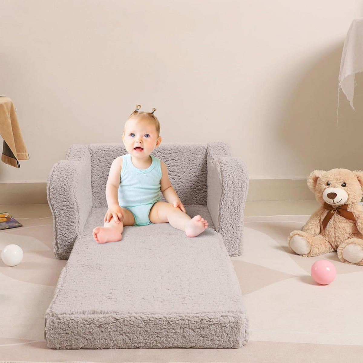 KINDERSOFA grau 43/60/43 cm - Grau, Textil (43/43/60cm)
