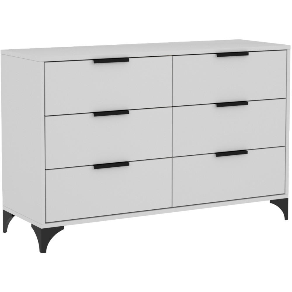 LEADZM Kommode Weiß 120cm - 6 Schubladen Für Schlafzimmer