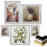 WANDBILDER 5er Set - 50x50 cm & 20x30 cm & 40x60 cm Silberner Rahmen - Oliven in Keramikgrau - Silberfarben, Kunststoff (40/60cm) - ArtPrintCave