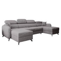WOHNLANDSCHAFT Ribella 5 Grau 345/180/100 cm mit Schlaffunktion - Hellgrau/Schwarz, Textil/Metall (345/100/180cm) - AX Living