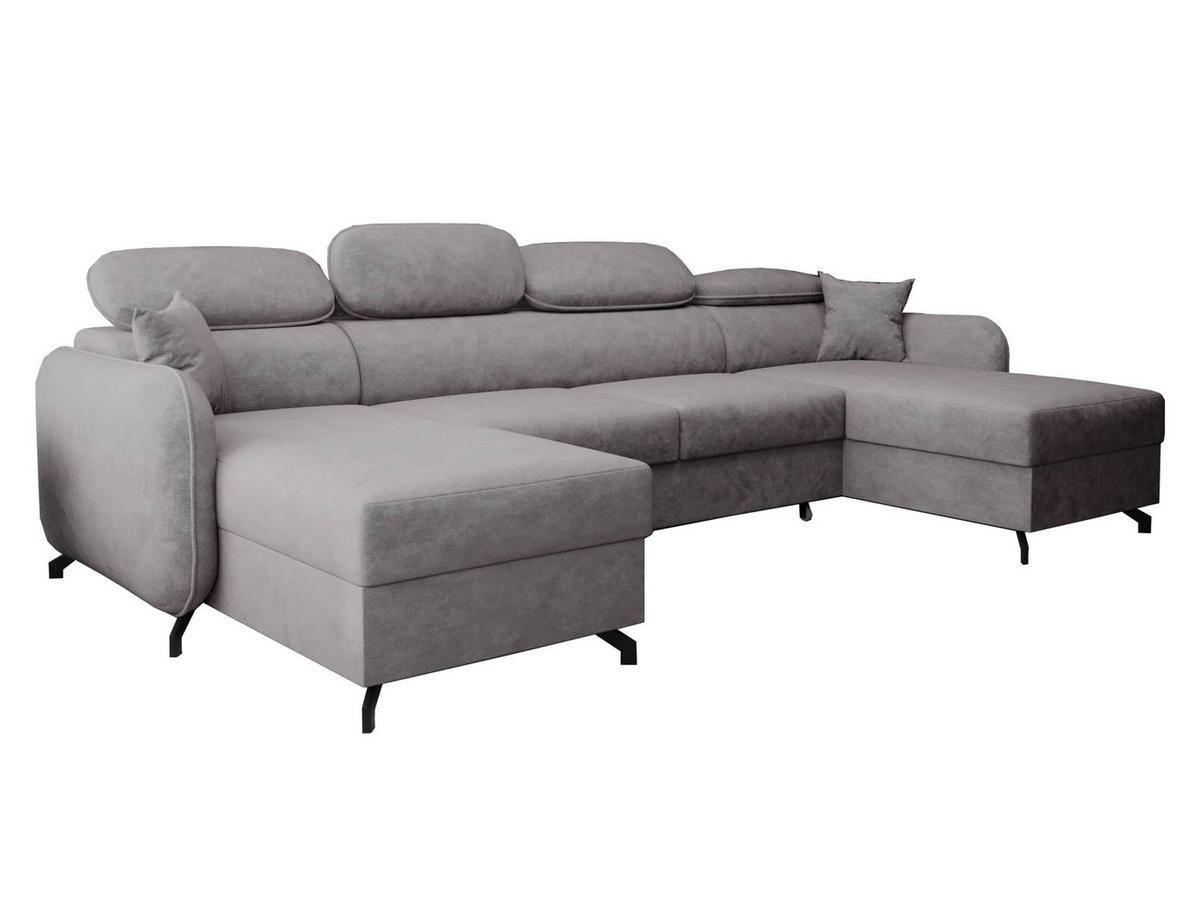 WOHNLANDSCHAFT Ribella 5 Grau 345/180/100 cm mit Schlaffunktion - Hellgrau/Schwarz, Textil/Metall (345/100/180cm) - AX Living
