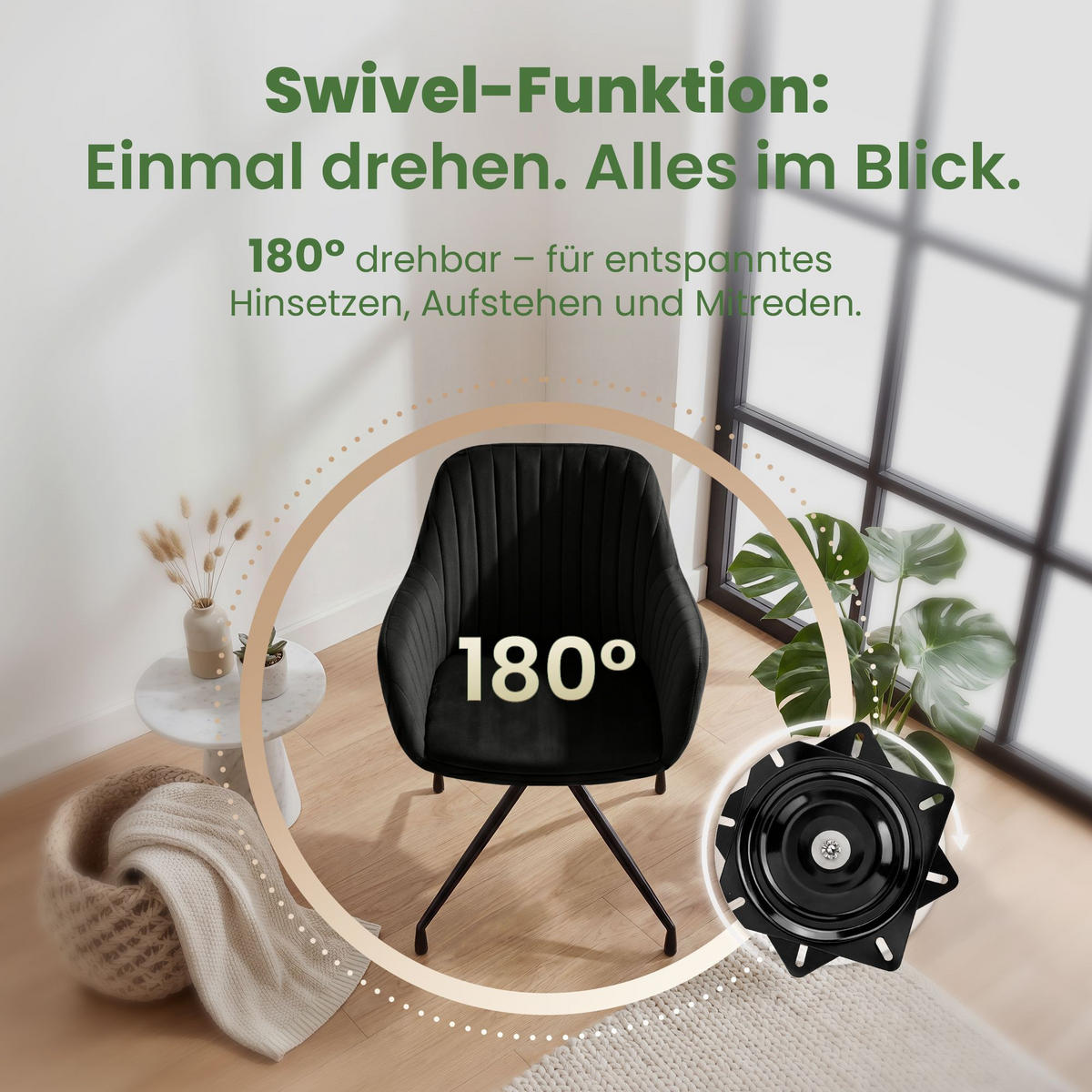 ARMLEHNENSTUHL 2 Samt Schwarz - Schwarz, Textil/Metall (58/81/58cm) - CLP