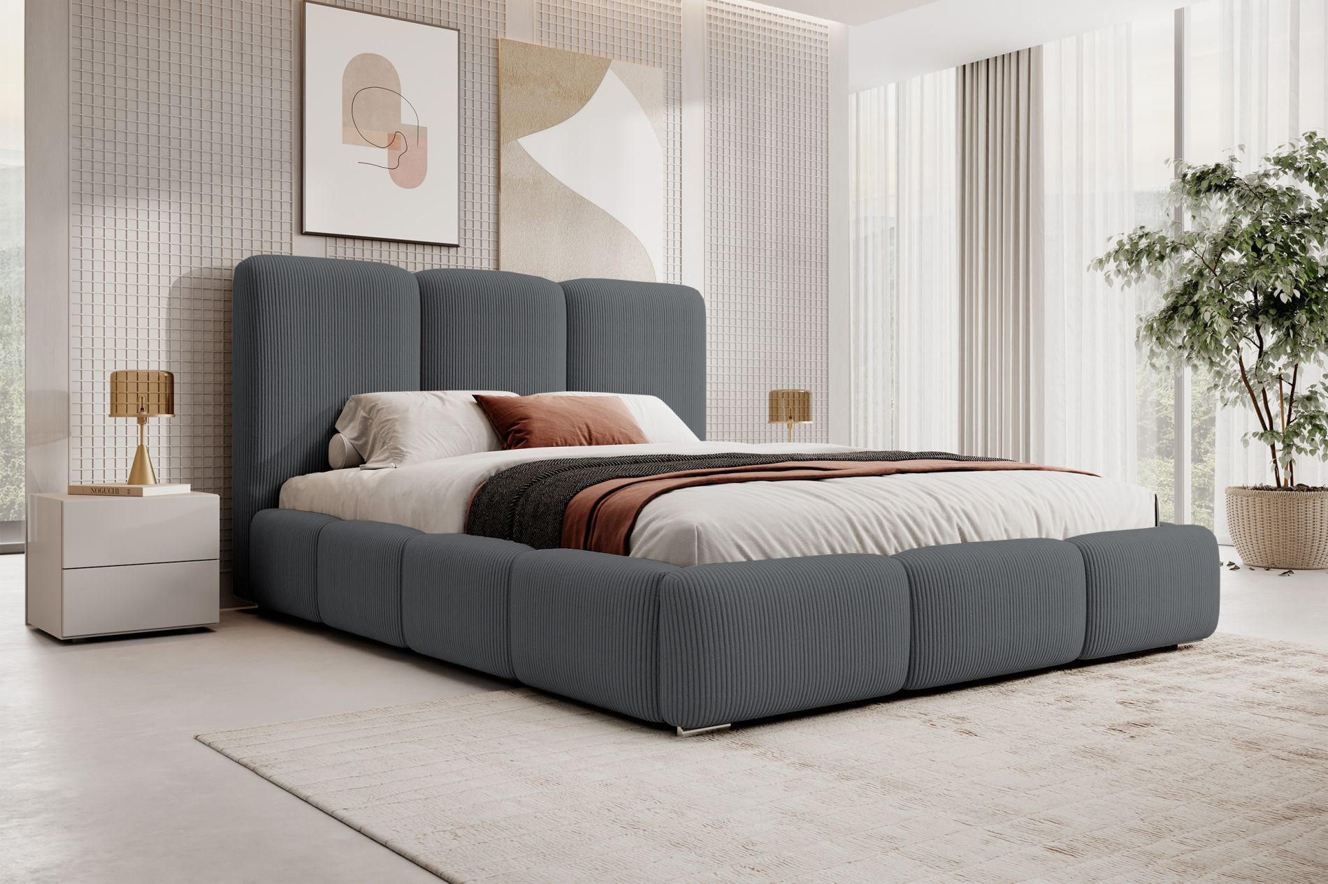 POLSTERBETT Bauro Dunkelgrau mit Cordbezug 140x200 cm - Dunkelgrau/Silberfarben, Textil (140/200cm) - Selsey