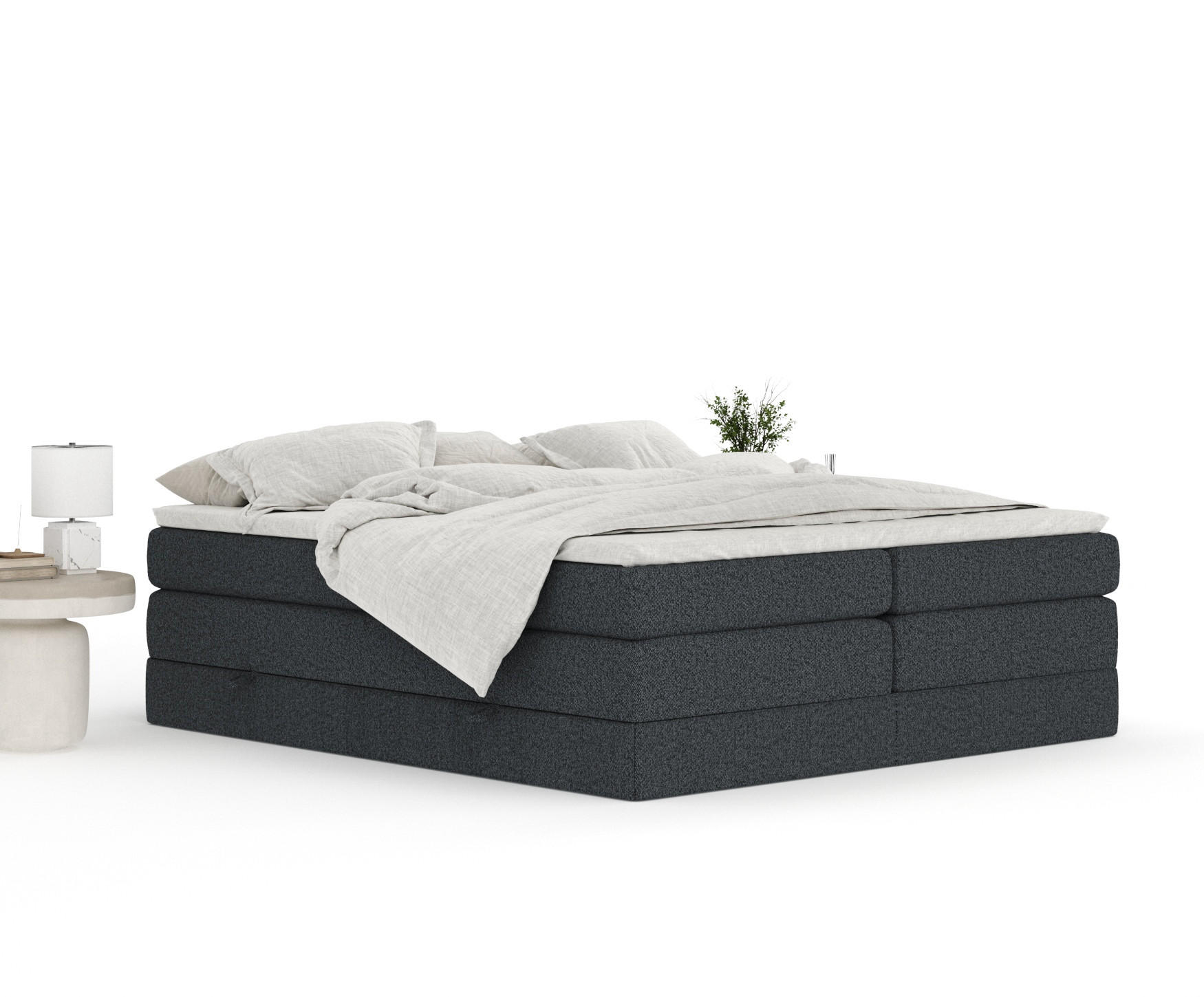 Thumbnail - Maison de Reve Boxspringbett, Schwarz, Textil, Buche, Kiefer, H3 + H4, 7-Zonen, Höhe ca. 40 cm, 140x200 cm, Handmade in ...