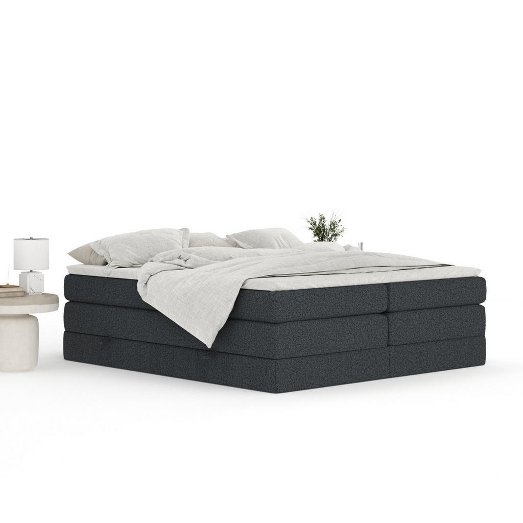 Thumbnail - Maison de Reve Boxspringbett, Schwarz, Textil, Buche, Kiefer, H3 + H4, 7-Zonen, Höhe ca. 40 cm, 200x200 cm, Handmade in ...