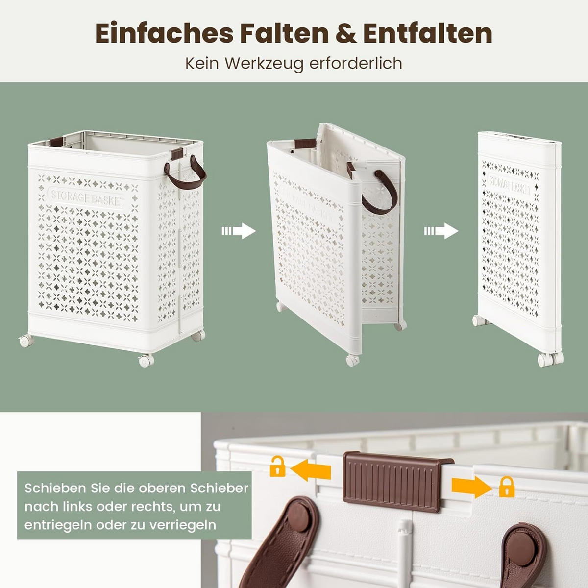 WÄSCHEBEHÄLTER mit Rädern weiß - Weiß, Kunststoff (43.5/61/34cm) - COSTWAY