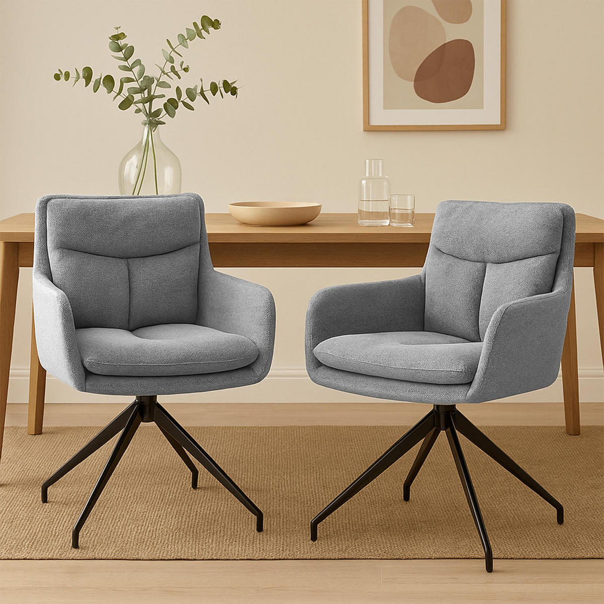 ESSZIMMERSTUHL 2er Set Stoff Hellgrau - Hellgrau, Textil/Metall (57/83/62cm) - CLP