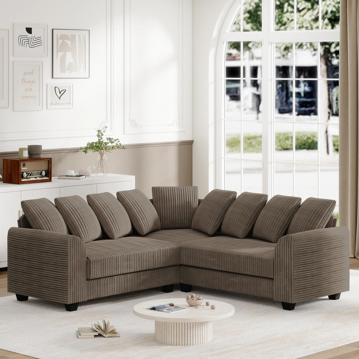 ECKSOFA Cord mit tiefem Sitz, Kissen 202/202/74 cm Braun - Braun, Textil (202/202cm) - Redom