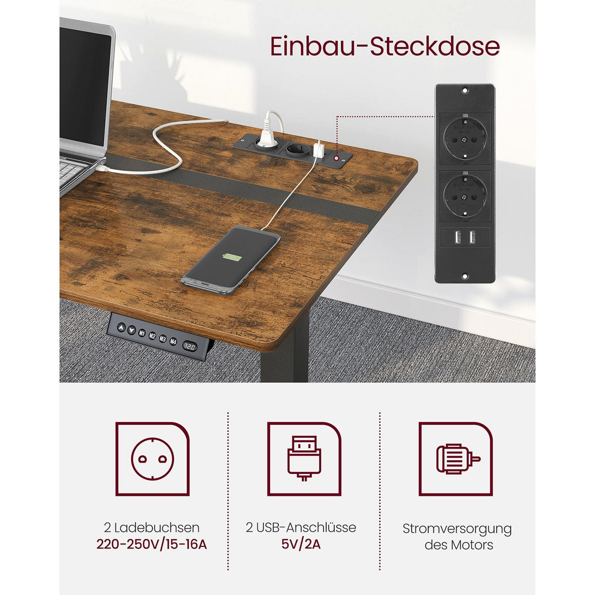 HÖHENVERSTELLBARER SCHREIBTISCH MINSK - Braun, Holzwerkstoff (60/140/120cm) - Hansiro