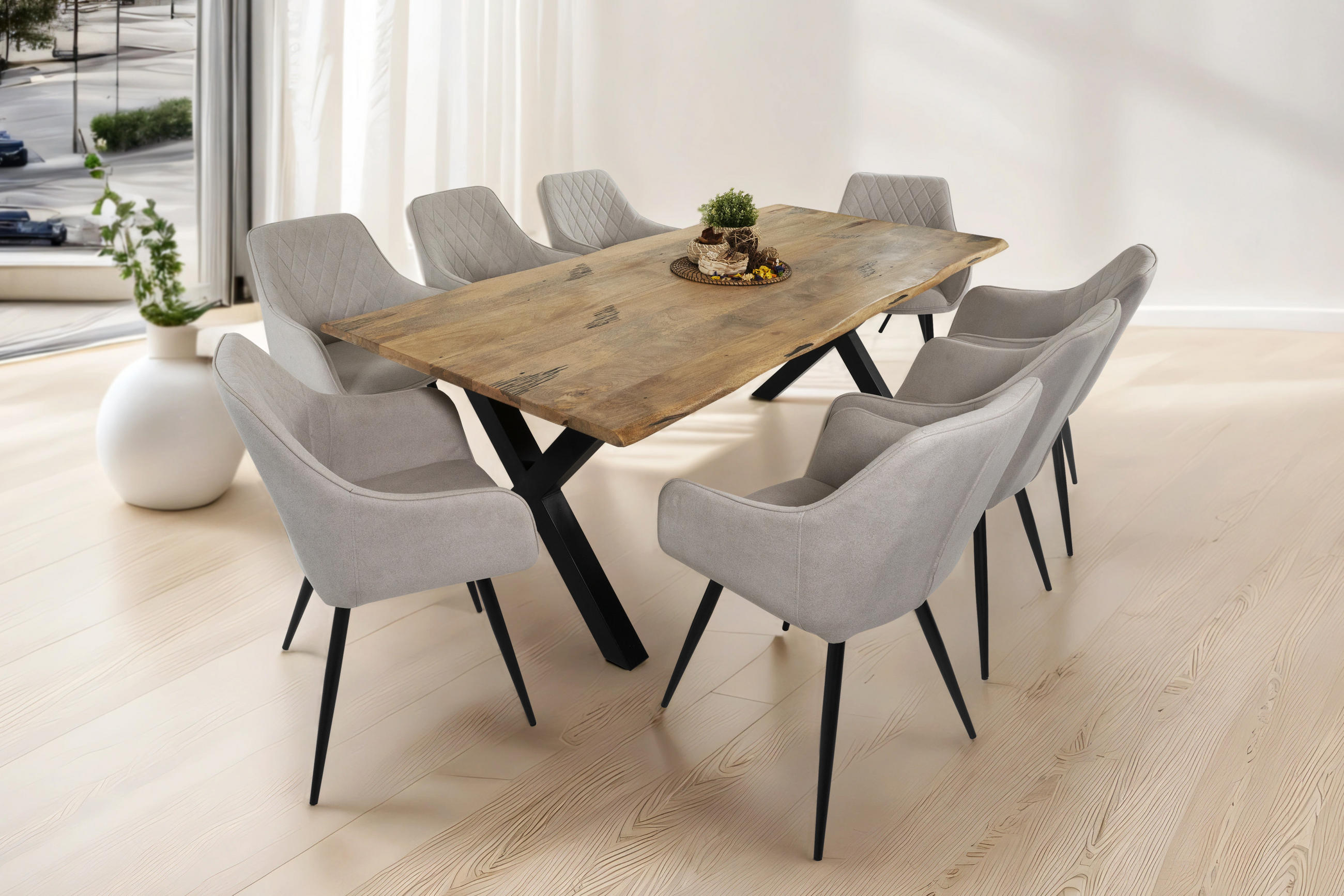 ESSTISCH TIGER X - Beige/Schwarz, Holz/Metall (100/240/77cm) - SAM
