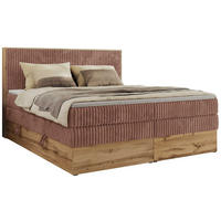 BOXBETT WOOD CLASSIC KING 160/200 - Rosa Cord - H3 - Rosa, Textil (160/200cm) - MKS