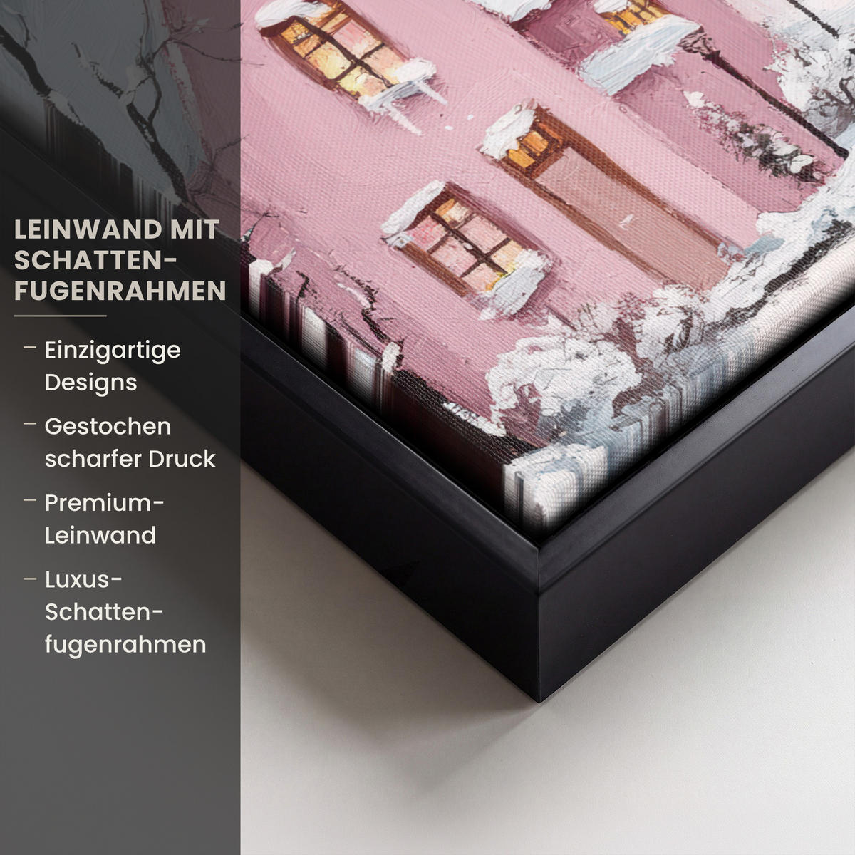 LEINWAND Bilder mit Rahmen - Weihnachtsdorf - Rosa - Winter - Schnee - Häuser - 30x20 - Altrosa, Textil (30/20cm) - MuchoWow