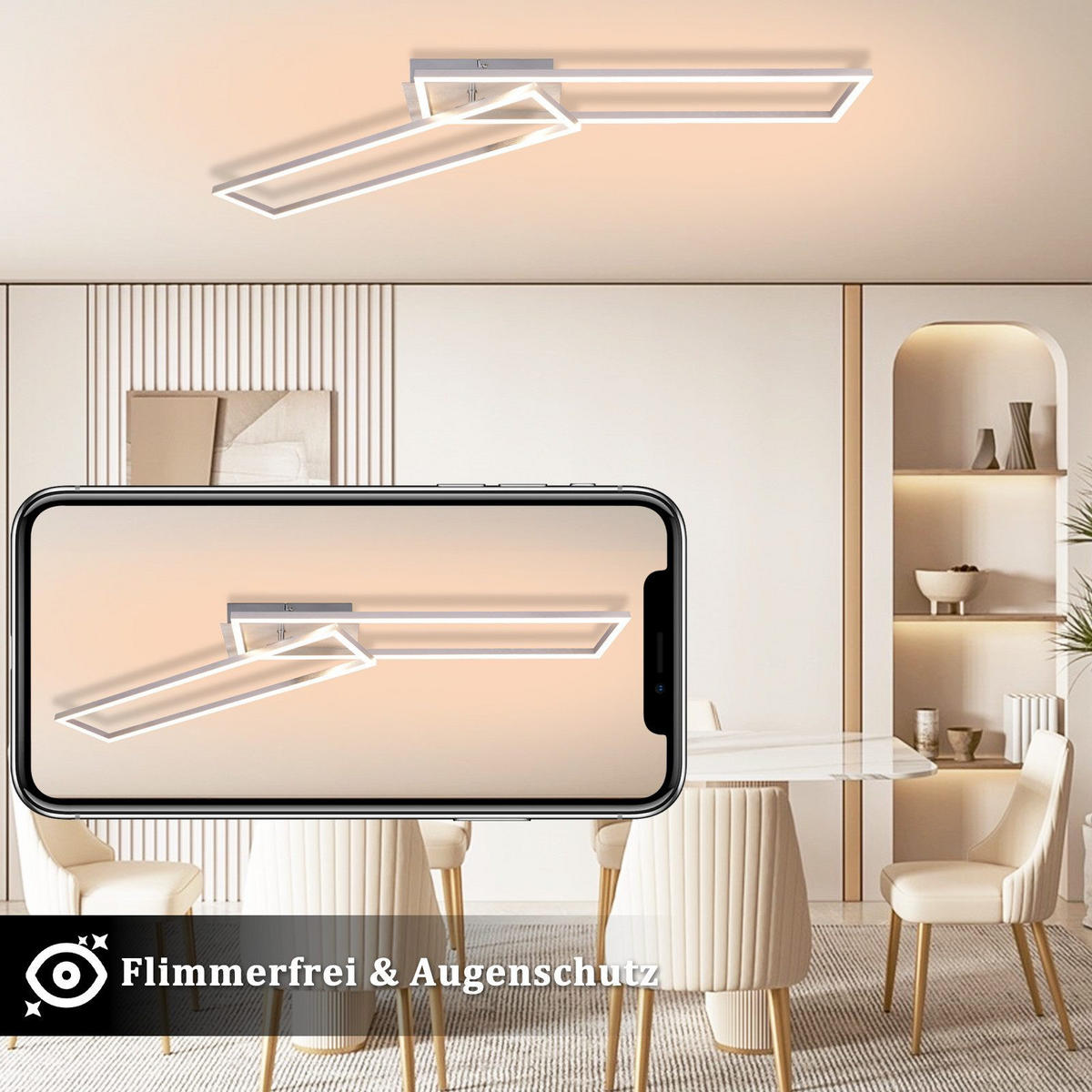 LED-DECKENLEUCHTE Lusk 18.5/102.5/7.3cm - Silberfarben, Metall (102.5/18.5/7.3cm) - Nettlife