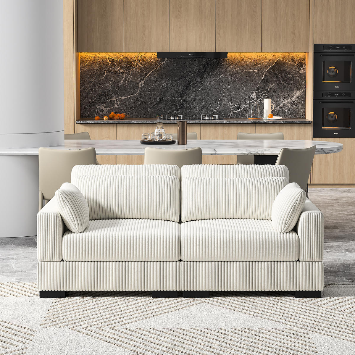 SOFA Modern Mit Streifenmuster Beige 180x87x85 Cm Komfortabel & Robust - Beige, Holz (87/85/180cm)