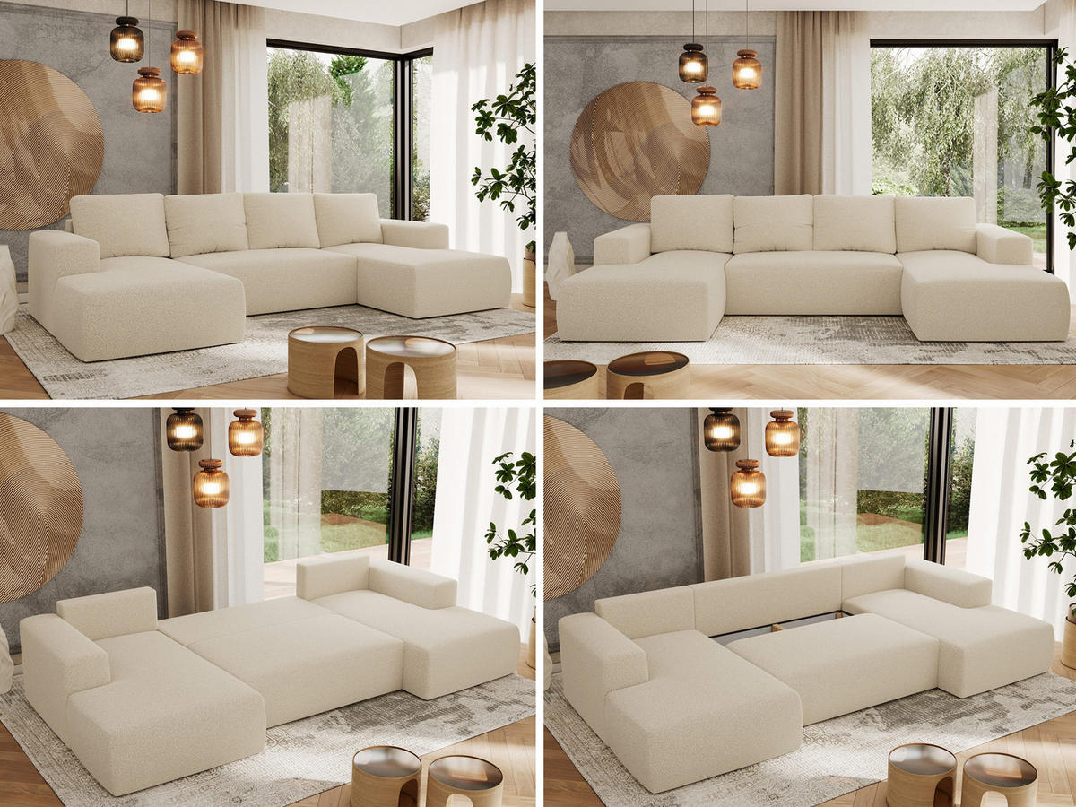 WOHNLANDSCHAFT TRENTINO U Beige Boucle - Beige, Textil (334/91/163cm) - MKS