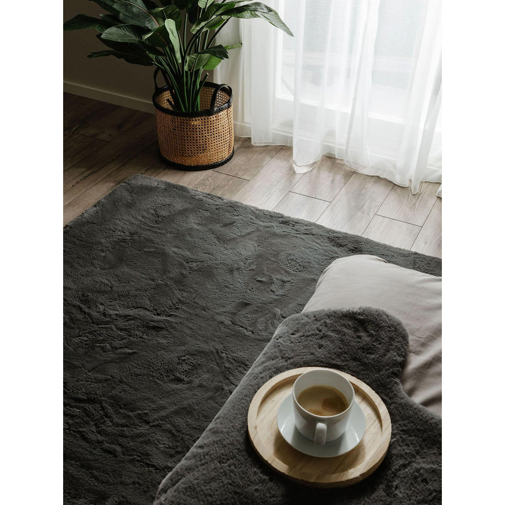 Thumbnail - benuta Nest Kunstfell-Teppich, Anthrazit, Textil, Beton Optik, Rechteckig, 80x150 cm, Gots, wasserabweisend, Teppiche & ...