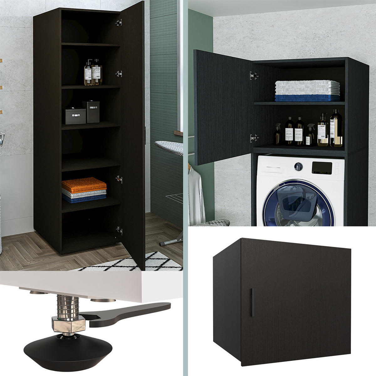 WASCHMASCHINENSCHRANK Serie 2 127cm Breit, 205cm Hoch - Schwarz, Holzwerkstoff (127/205/67cm)