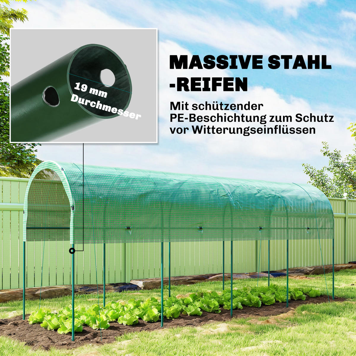 GEWÄCHSHAUS mit Bogendach Grün 400/120/170 cm - Grün, Metall (120/170/400cm) - Outsunny