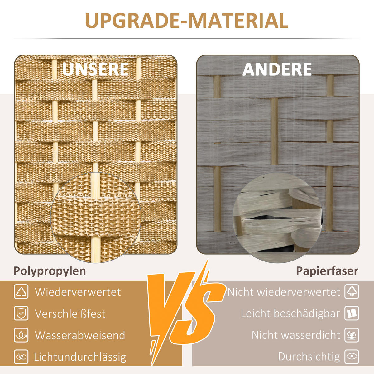 PARAVENT 8-teilig 320 x 170 cm Raumteiler Trennwand aus Kiefernholz Natur - Naturfarben, Kunststoff (1.6/170/320cm) - HOMCOM