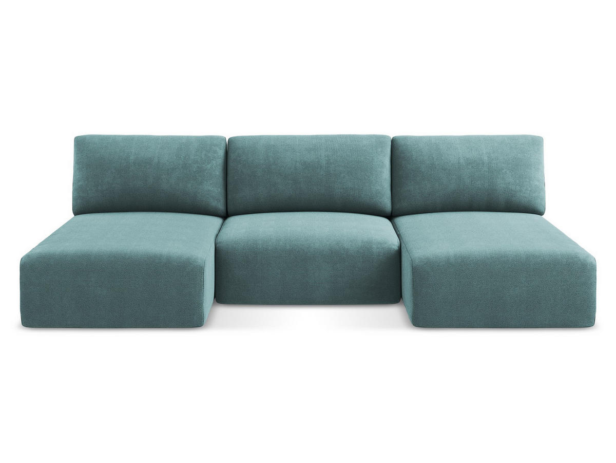 WOHNLANDSCHAFT Chenille Stoff Blau - Blau/Beige, Kunststoff/Textil (304/79/149cm) - Makamii