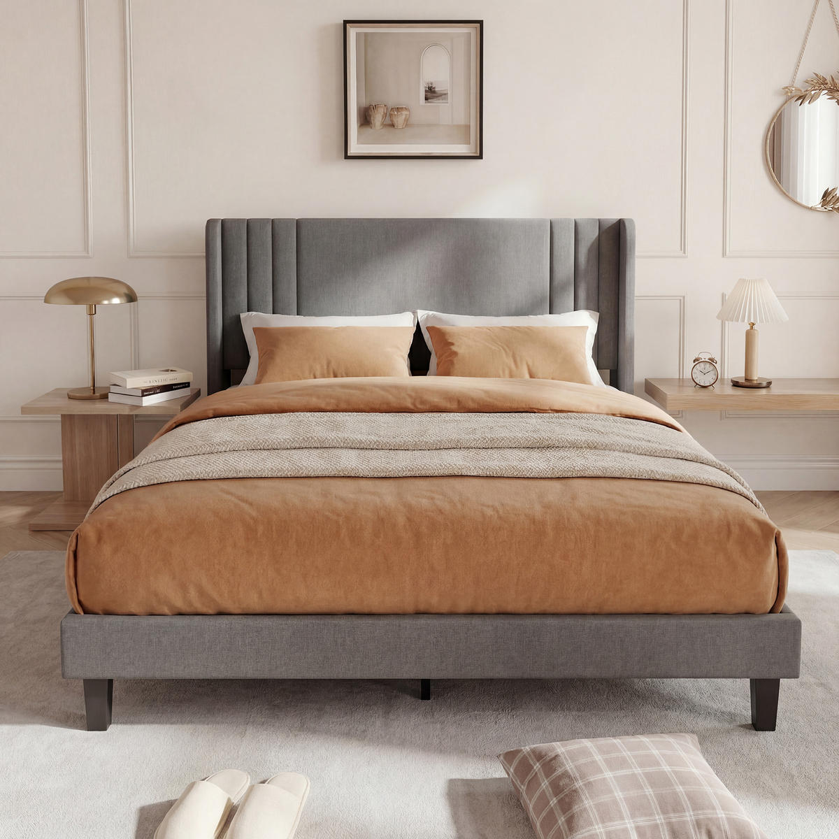 POLSTERBETT 160x200 cm Kopfteil Lattenrost Stoff grau modern - Grau, Holz (160/200cm) - LEBENLANG