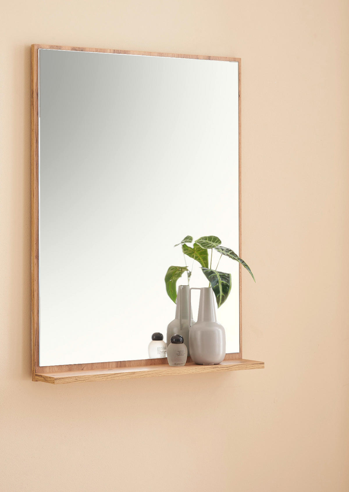 BADSPIEGEL Wotan Eiche, Badspiegel mit Ablage 60 x 80 cm, Center - Eiche Wotan, Glas/Holzwerkstoff (60/80/12cm) - Furn.Design