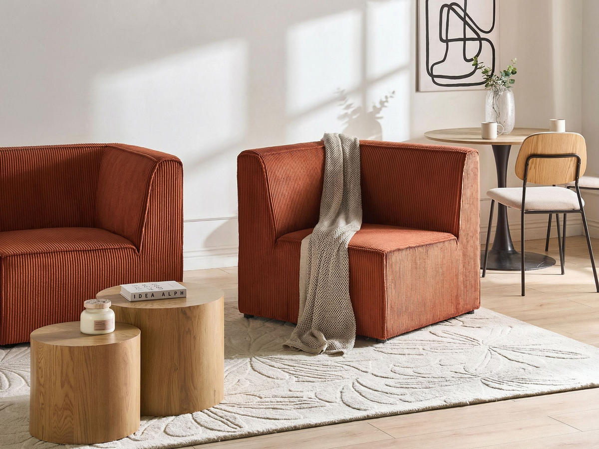 ECKMODUL Cord Goldbraun rechtsseitig Lemvig - Goldfarben, Textil (83/78/83cm) - Beliani