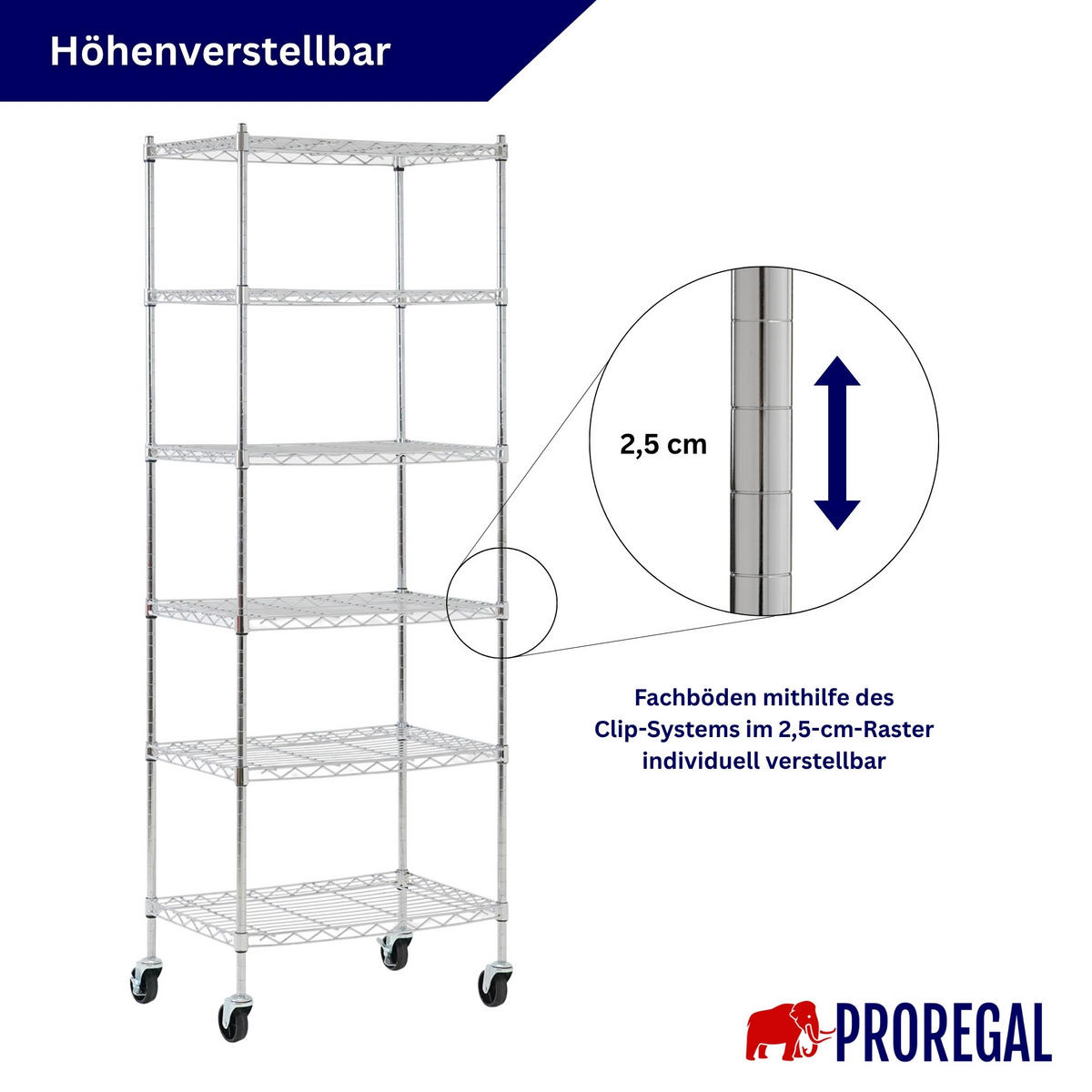 GITTERREGAL 2er - Set HADES mit Rollen & 6 Gitterböden Metall 160x60x40cm Silber - Silberfarben, Metall (60/160/40cm) - PROREGAL