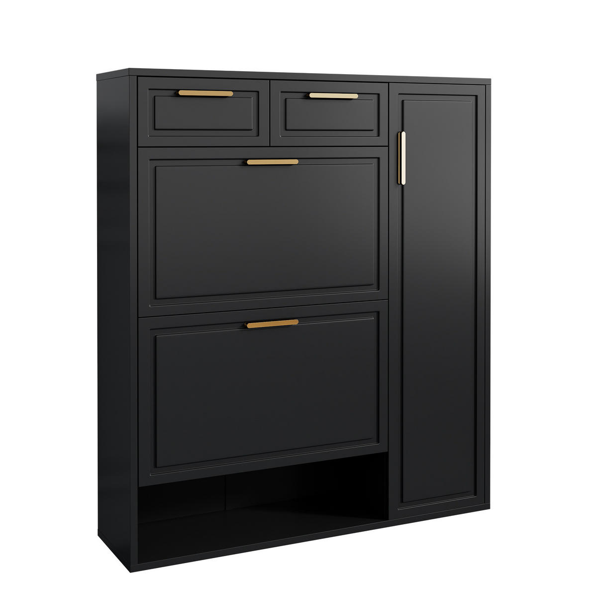 SCHUHSCHRANK 95/24/107 cm mit verstellbaren Regalen, 2 Schubladen und Klappfach, Schwarz - Schwarz, Holzwerkstoff (95/107/24cm) - Redom