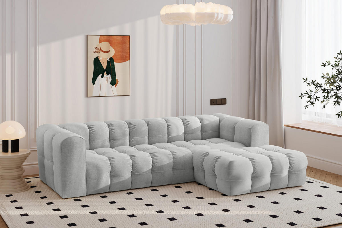 ECKSOFA L-form BALOO L, Chenille-Stoff Moly, Hellgrau, Rechts - Hellgrau, Holz (280/193cm) - Kaiser Möbel