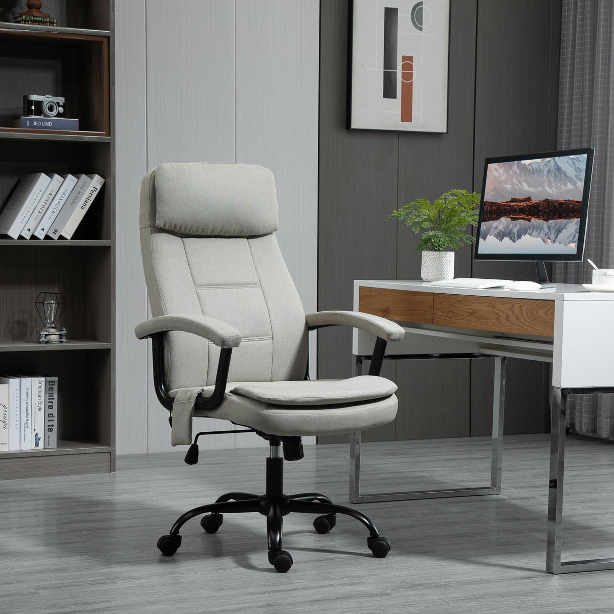 MASSAGEBÜROSTUHL Drehstuhl höhenverstellbar Lendenwirbelsäulenmassage Beige - Beige, Kunststoff (70/121/63cm) - Vinsetto