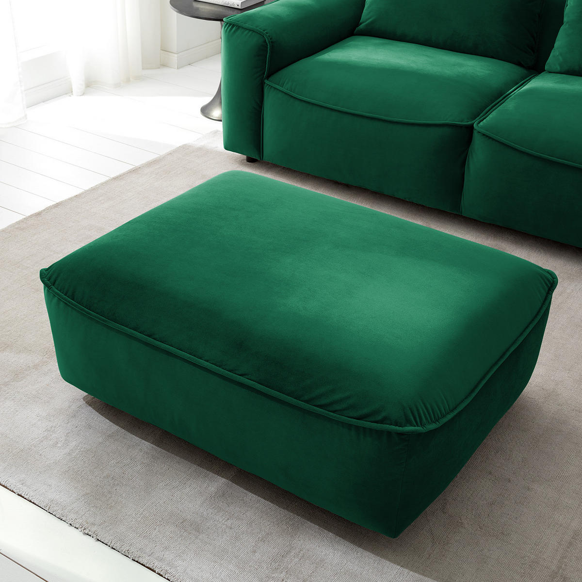 POLSTERHOCKER - Dunkelgrün/Schwarz, Kunststoff/Textil (99/40/82cm) - home24