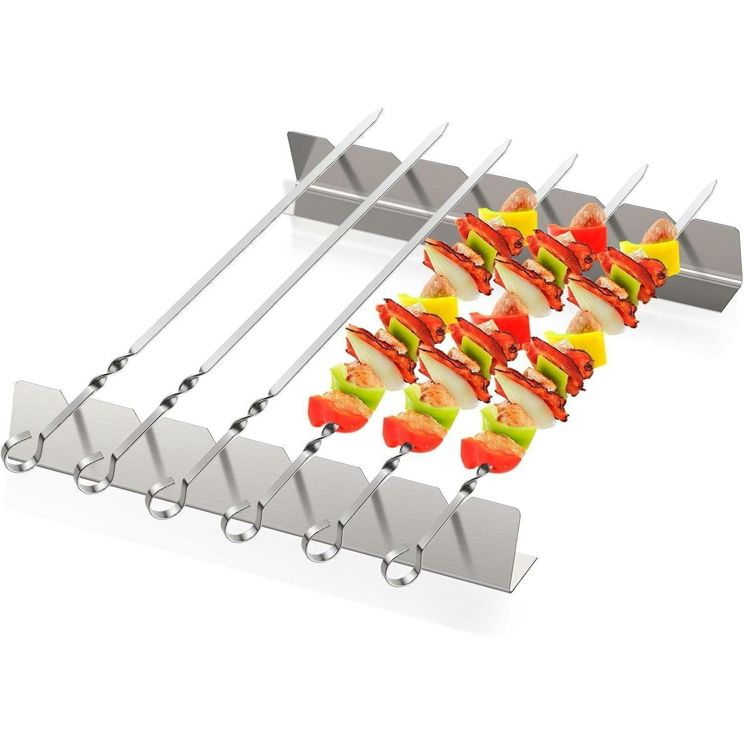 GRILLSPIESSE 6-teiliges Set Edelstahl mit Halterung - Silberfarben, Metall (8.2/5.5/42.2cm)