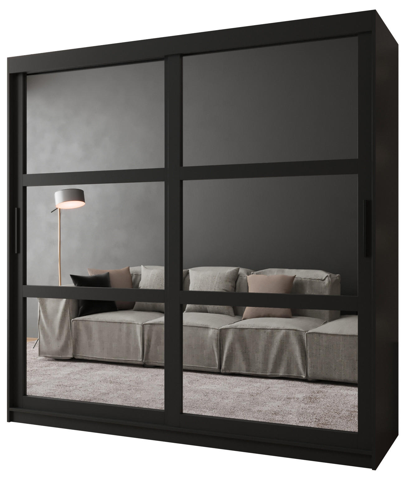 Möbel Kryspol Schwebetürenschrank Schwarz 200x200x62 cm