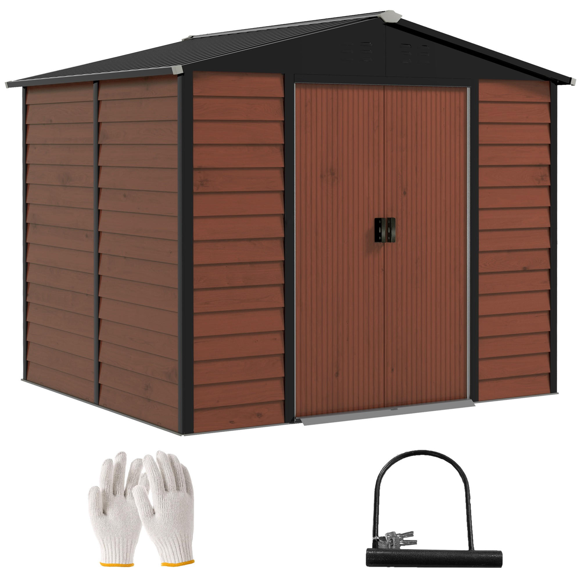 GERÄTESCHUPPEN DE-08102 wetterfest & rostfrei, abschließbar Teak - Teakfarben, Metall (240/198/206cm) - ComfortXL