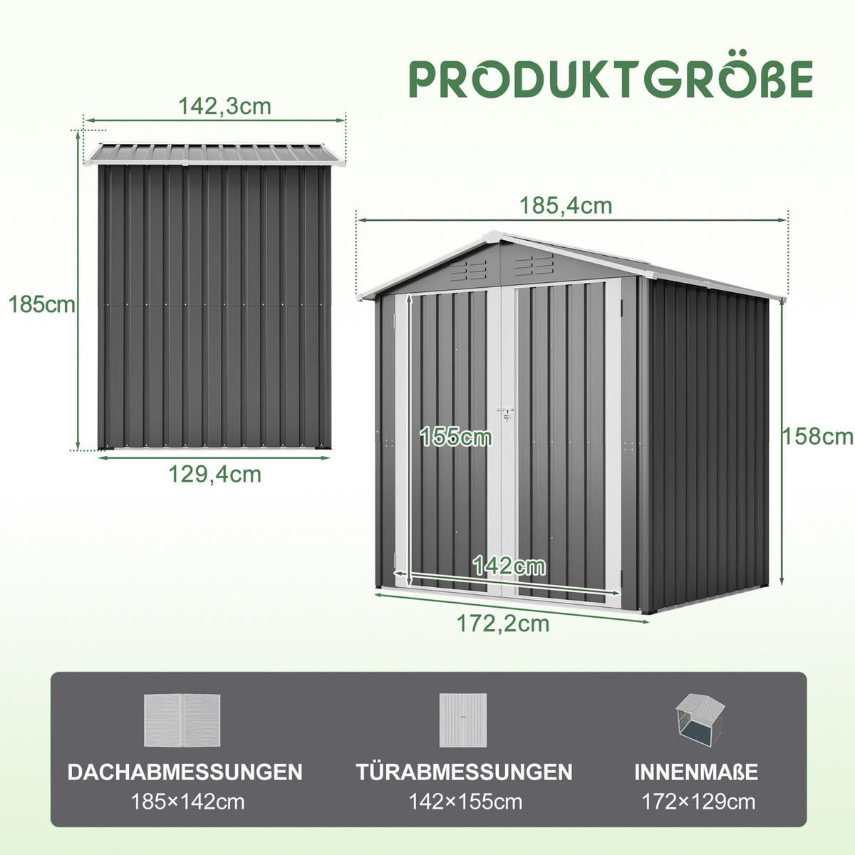 GERÄTEHAUS 185.4/142.3/185 cm Grau mit Belüftungslöchern und Metallfundament - Grau, Metall (142.3/185/185.4cm) - Oxeza