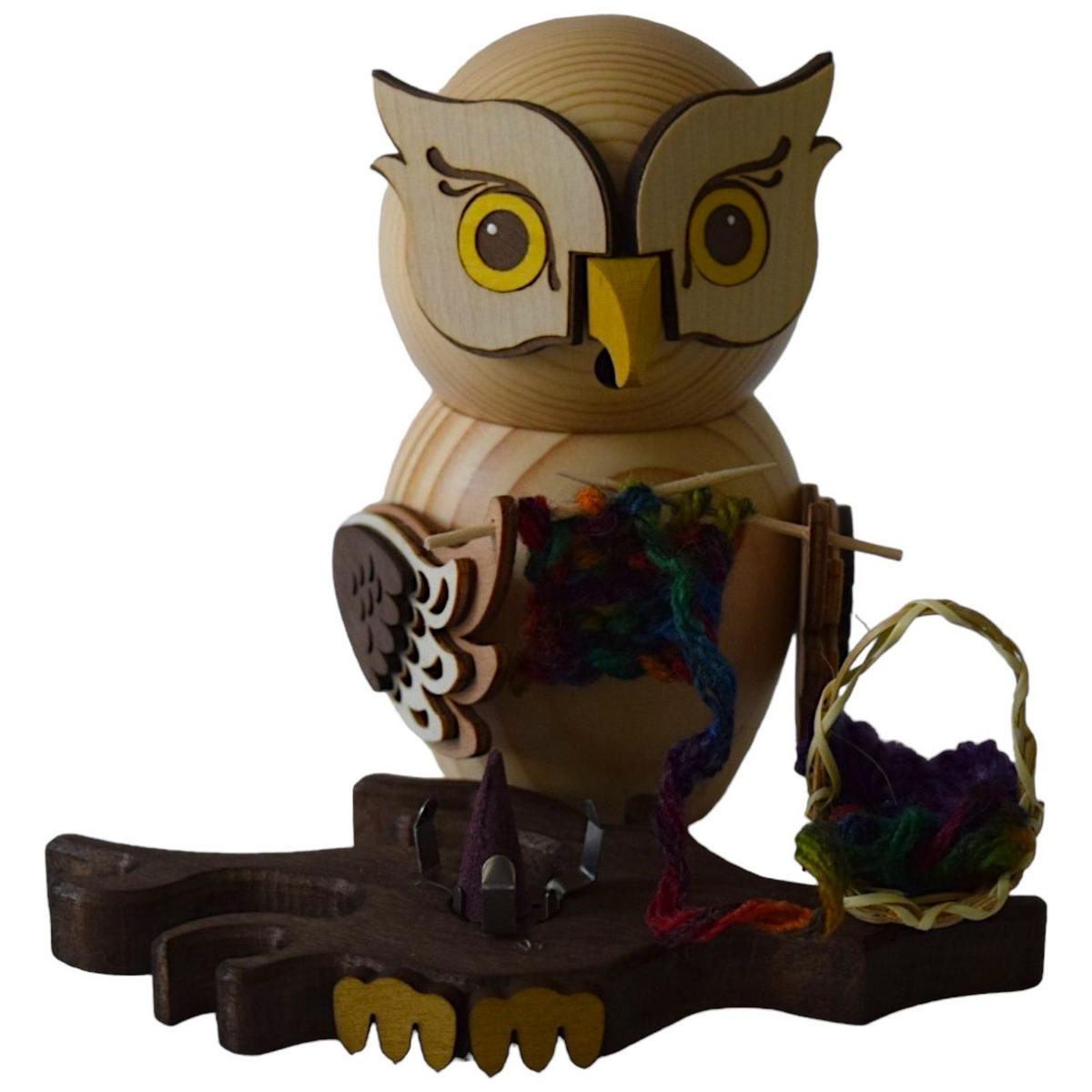 RAUCHFIGUR Eule mit Strickzeug 15 cm - Multicolor, Holz (10/15/10cm)
